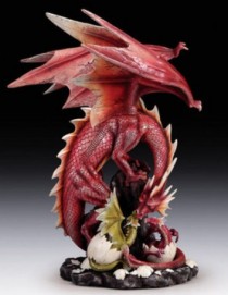 Mythical Red Dragon Guarding Hatchlings Statue