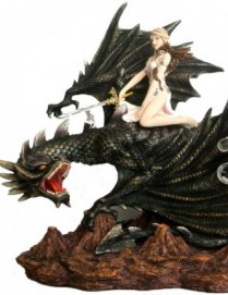 Fairy with Sword riding on Black Dragon Statue